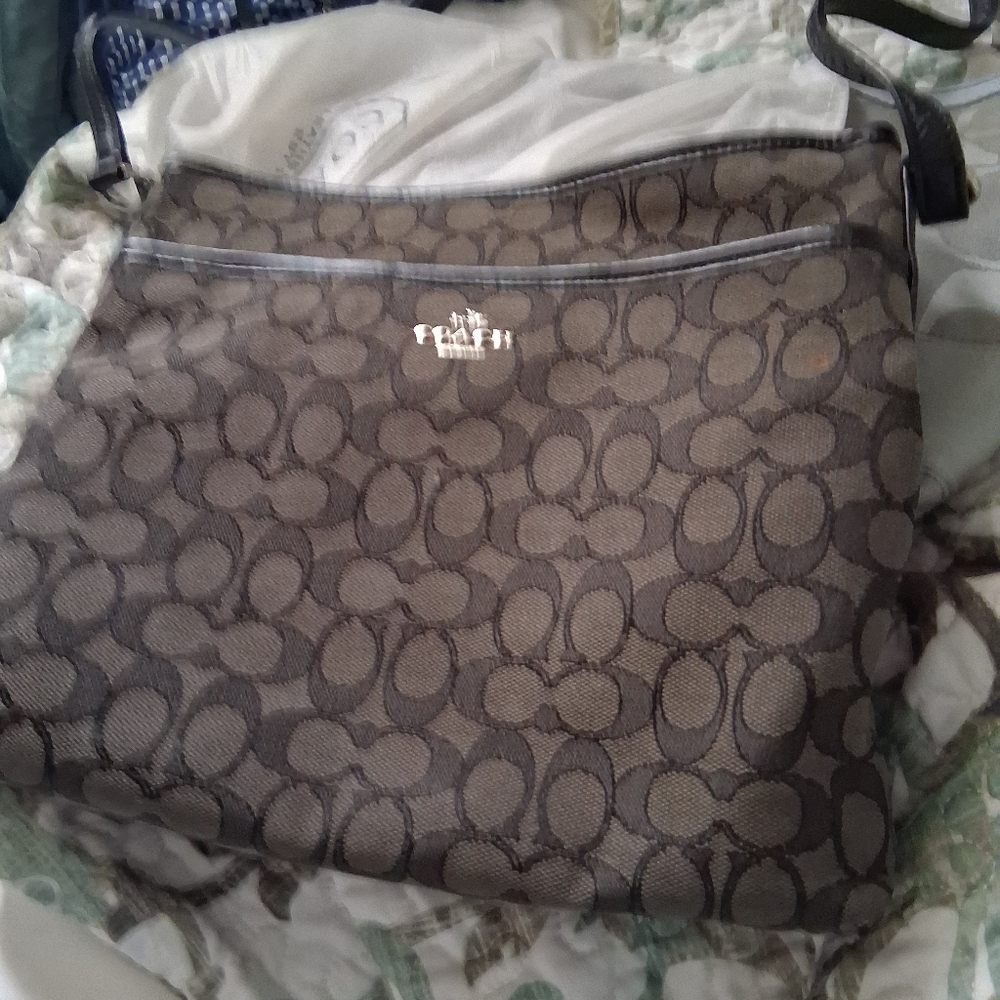 Coach Dark Grey And Black Signature Tote